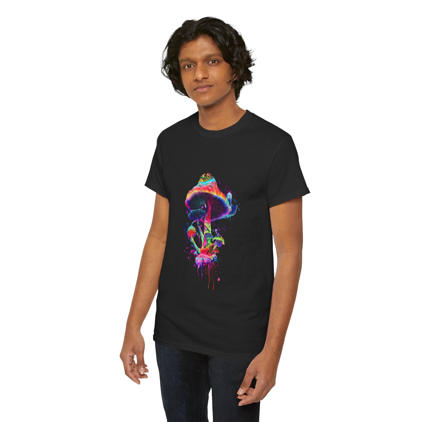 Colorful Psychedelic Mushroom Tee, Unisex Heavy Cotton T-Shirt, Vibrant Graphic Shirt, Perfect for Festivals, Eco-friendly Gift, Casual Wear