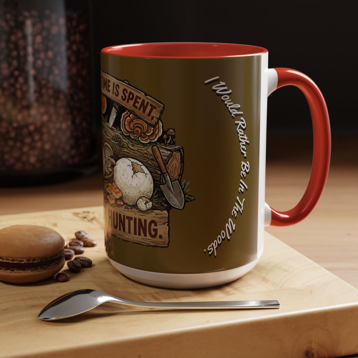 Mushroom Hunting Coffee Mug – "My Spore Time Is Spent" Rustic Forager Accent Mug