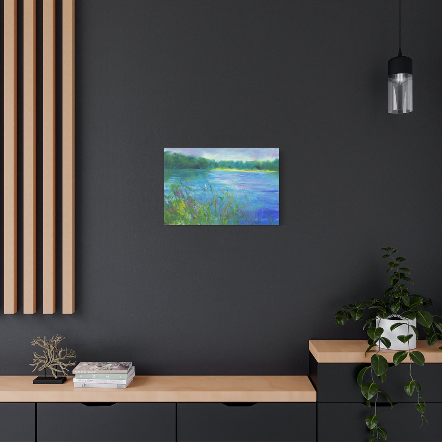 Lakeside Tranquility -- Serene Landscape Wall Art Canvas, Colorful Nature Decor,