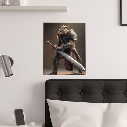 Fantasy Dragon Born Warrior Satin Paper Poster — Armored Dragonborn Fighter Wall Art