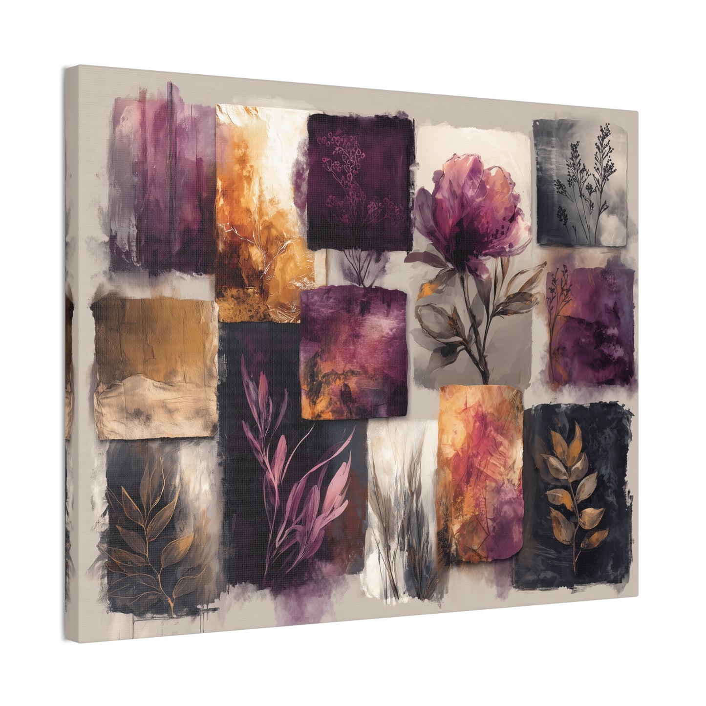 Golden Plum Series #2 -Floral Canvas Wall Art, Abstract Flowers Print, Home Decor, Living Room Artwork, Purple and Gold Wall Decor