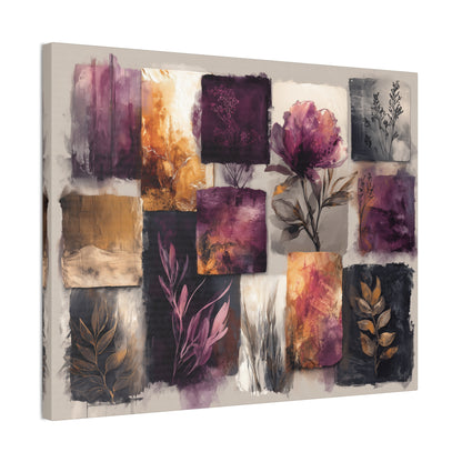 Golden Plum Series #2 -Floral Canvas Wall Art, Abstract Flowers Print, Home Decor, Living Room Artwork, Purple and Gold Wall Decor