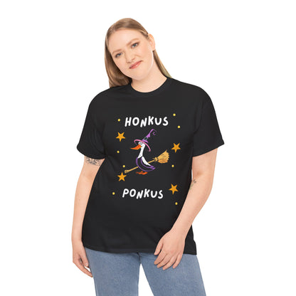 Whimsical Witch Goose Tee -Funny Halloween Shirt, Unisex Cotton T-Shirt, Cute Animal Apparel, Gift for Animal Lovers, Fall Fashion