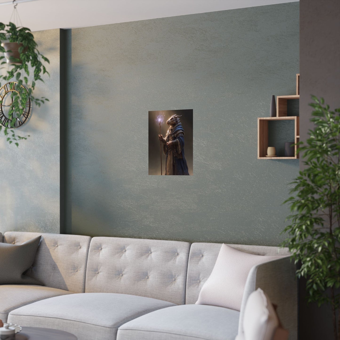 Dragonborn Wizard Satin Poster — Fantasy Dragonborn Mage Art Print