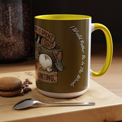 Mushroom Hunting Coffee Mug – "My Spore Time Is Spent" Rustic Forager Accent Mug