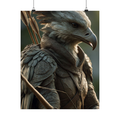 Aarakoca Ranger - Fantasy Eagle Warrior Satin Paper Poster — Mythical Bird Archer Wall Art