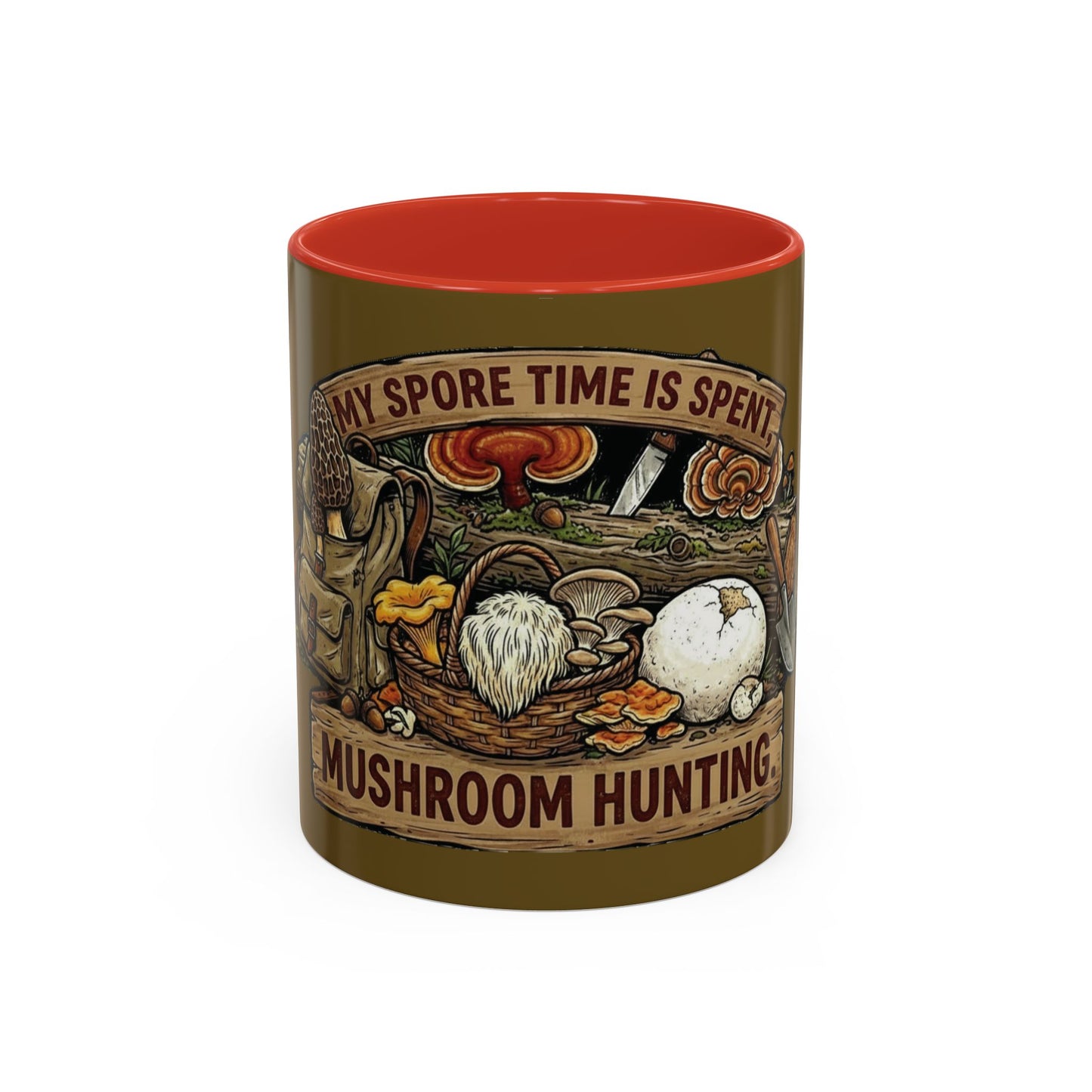 Mushroom Hunting Coffee Mug – "My Spore Time Is Spent" Rustic Forager Accent Mug