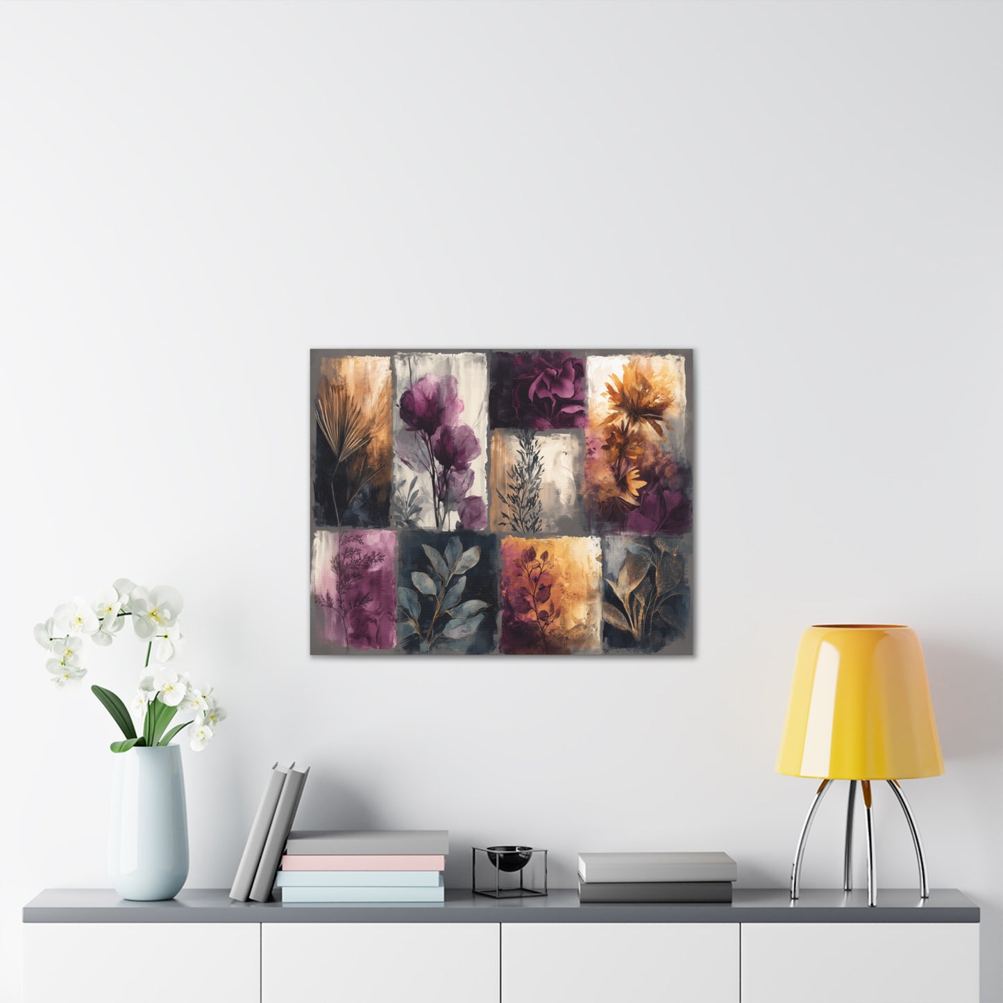Golden Plum Series #1 Floral Canvas Wall Art, Abstract Flowers Print, Home Decor, Living Room Artwork, Purple and Gold Wall Decor