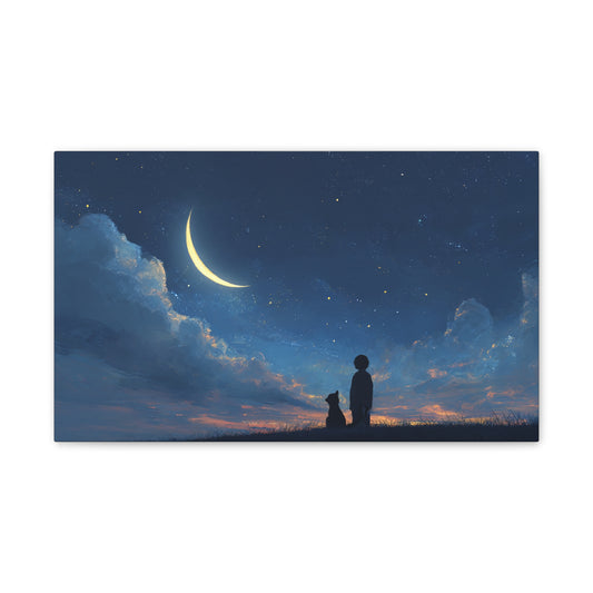Canvas Wall Art - Night Sky Dreamscape, Cozy Home Decor, Pet Lovers Gift, Bedroom Wall Hanging, Inspirational Art Print