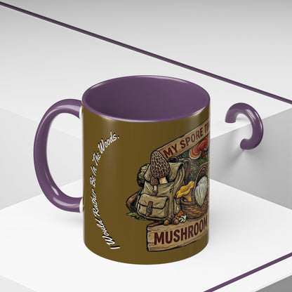 Mushroom Hunting Coffee Mug – "My Spore Time Is Spent" Rustic Forager Accent Mug