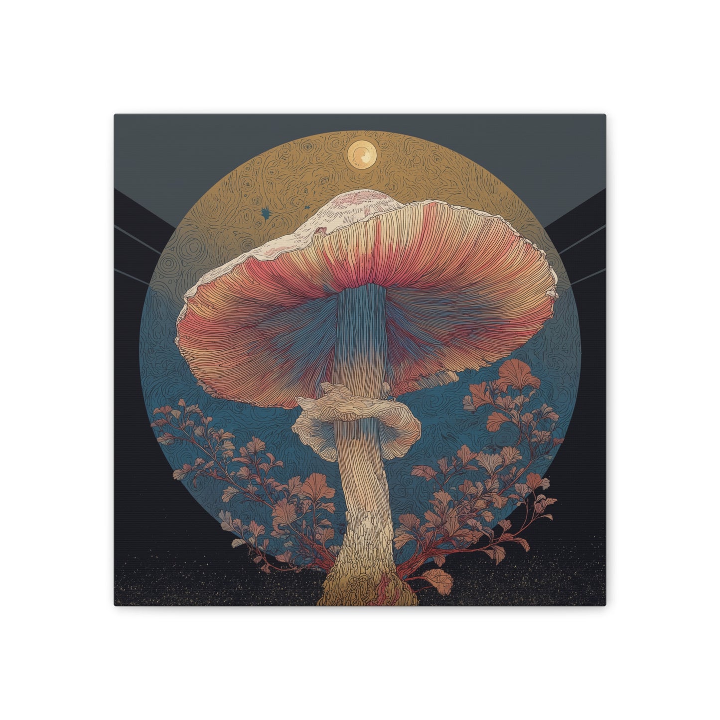 Moonlight Mushroom-Mushroom Canvas Art, Stretched Wall Decor, Bohemian Home Decor, Psychedelic Wall Art, Nature-Inspired Art