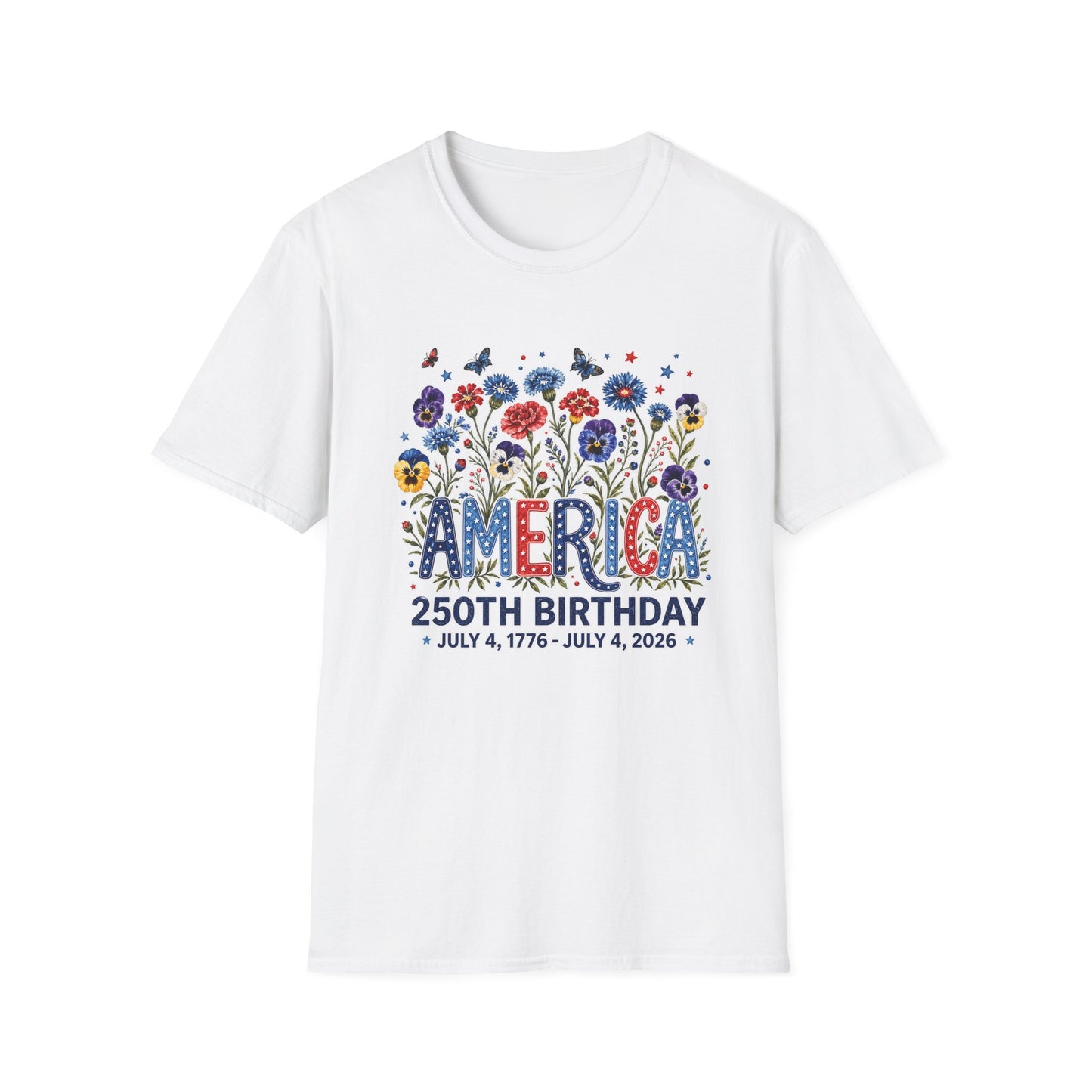 America 250th Birthday T-Shirt – July 4, 1776–2026 Patriotic Floral Tee