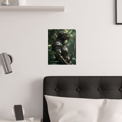 Fantasy Dragon Born Ranger Satin Paper Poster — Armored Dragon Born Ranger Wall Art