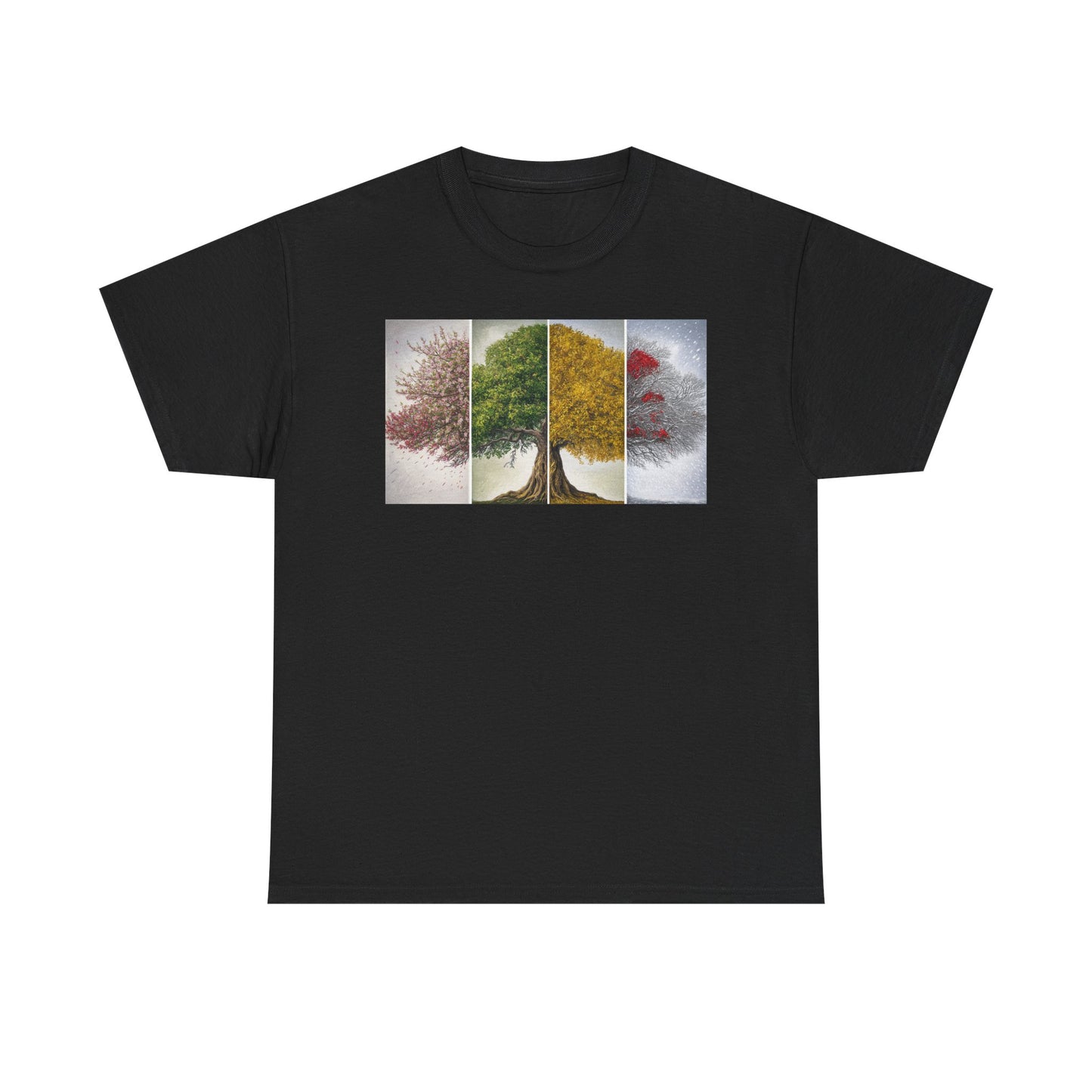 Seasonal Tree Unisex Heavy Cotton Tee | Nature Lover Gift, Fall Fashion, Eco-Friendly Apparel, Casual Wear, Outdoor Adventure