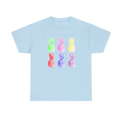 Colorful Pineapple Tee for Summer Fun, Unisex Heavy Cotton T-Shirt, Tropical Shirt, Beachwear, Casual Outfit