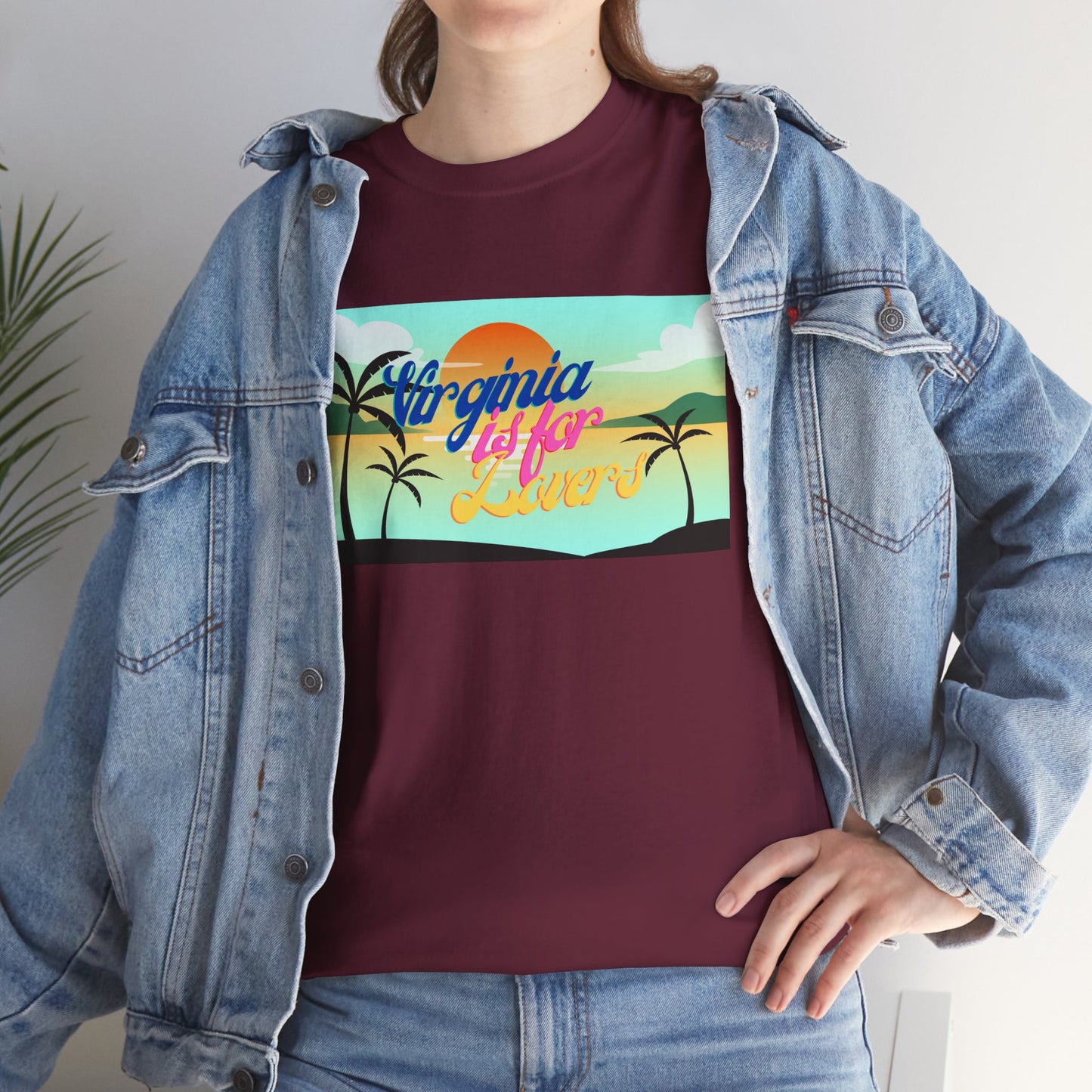Virginia is for Lovers Dark -Vintage Sunset Graphic Tee, Beach Lover Shirt, Summer Vibe Unisex Tee, Gift for Vacation, Tropical Aesthetic Cotton Top