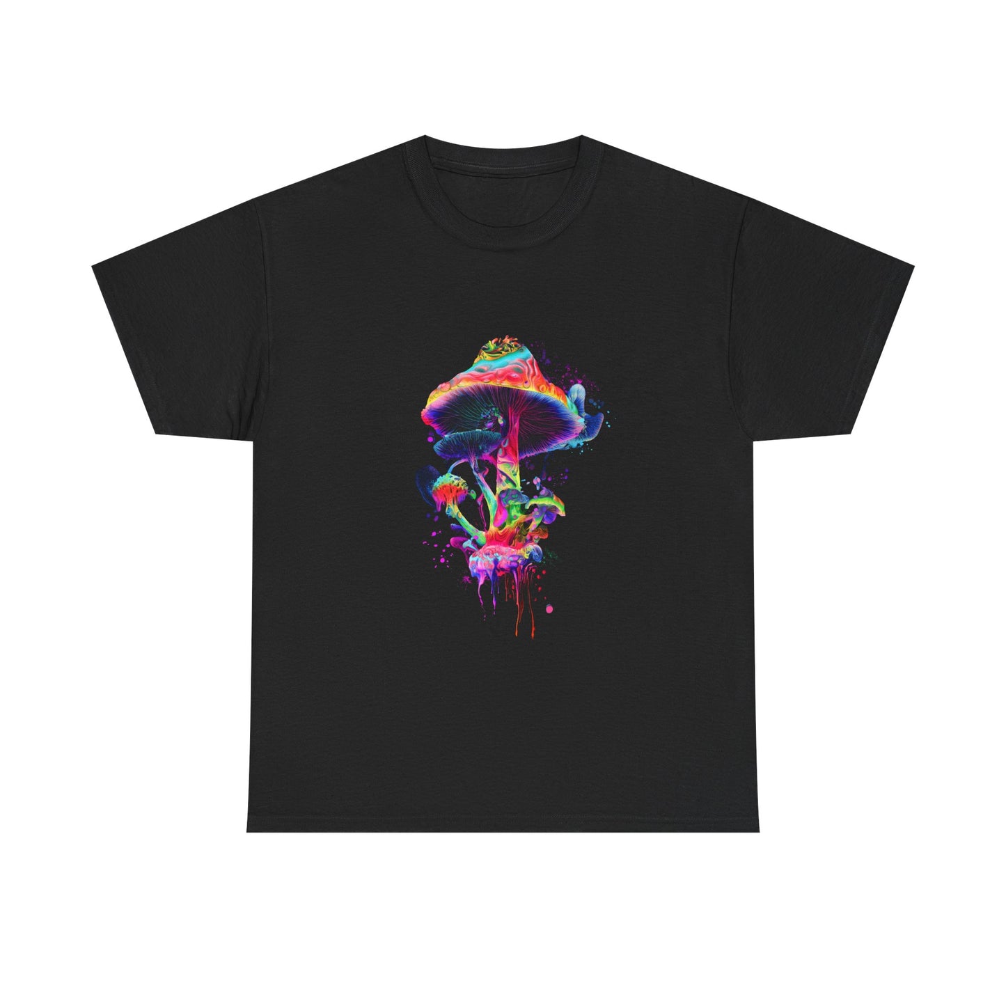 Colorful Psychedelic Mushroom Tee, Unisex Heavy Cotton T-Shirt, Vibrant Graphic Shirt, Perfect for Festivals, Eco-friendly Gift, Casual Wear