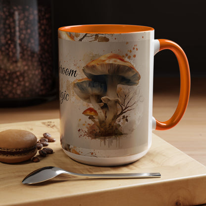Mushroom Magic Accent Coffee Mug — 11/15oz Ceramic Cup with Woodland Fungi Design