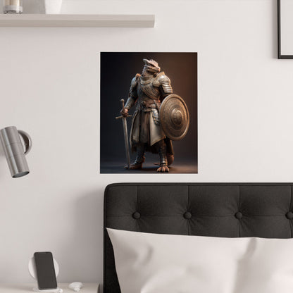 Dragonborn Paladine Satin Paper Poster — Fantasy Dragonborn Paladine Warrior Art Print