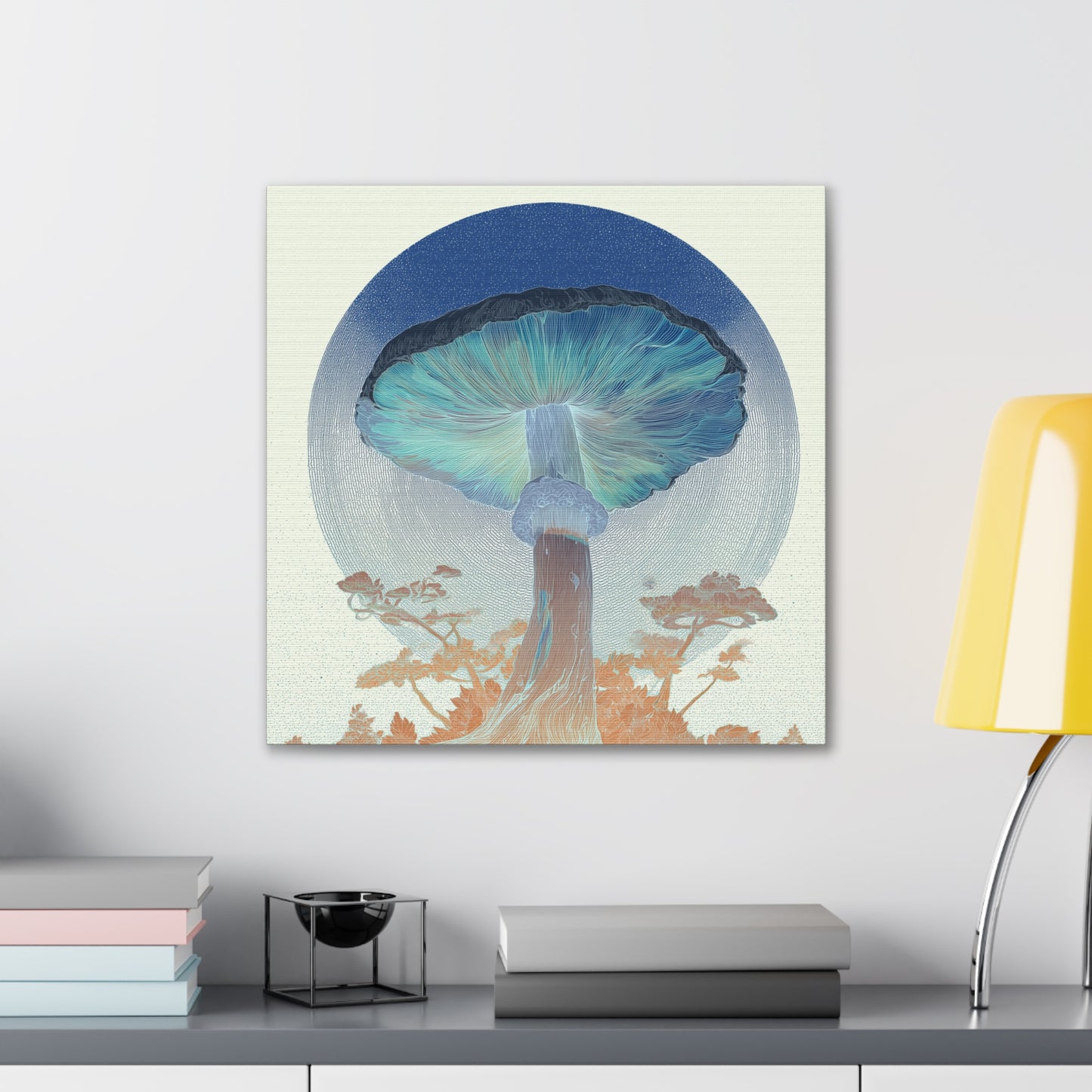 Forest Light Inverse-Mushroom Canvas Art, Stretched Wall Decor, Bohemian Home Decor, Psychedelic Wall Art, Nature-Inspired Art