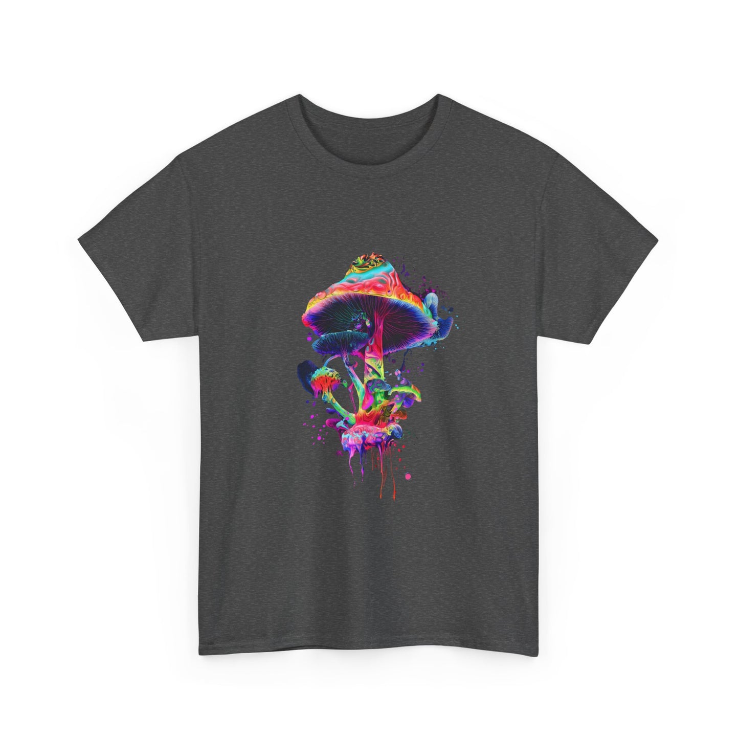 Colorful Psychedelic Mushroom Tee, Unisex Heavy Cotton T-Shirt, Vibrant Graphic Shirt, Perfect for Festivals, Eco-friendly Gift, Casual Wear