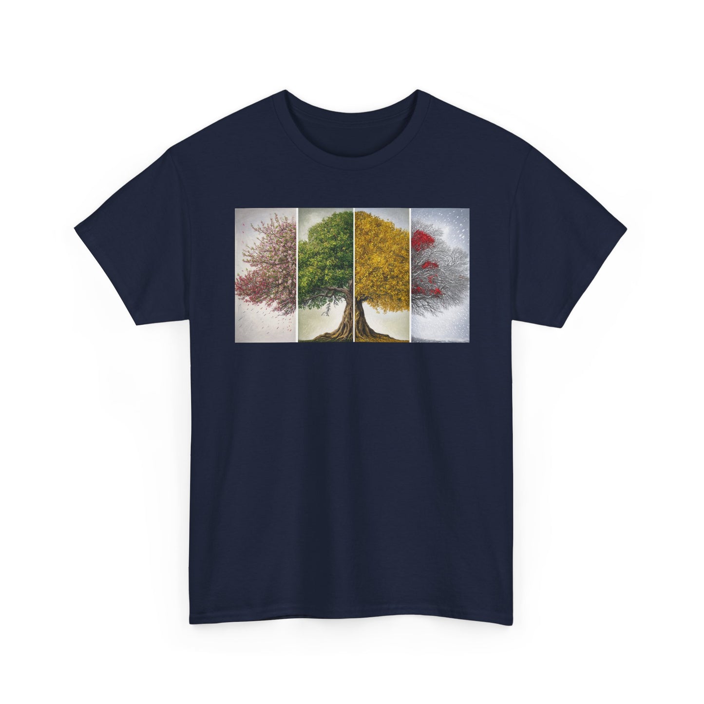 Seasonal Tree Unisex Heavy Cotton Tee | Nature Lover Gift, Fall Fashion, Eco-Friendly Apparel, Casual Wear, Outdoor Adventure