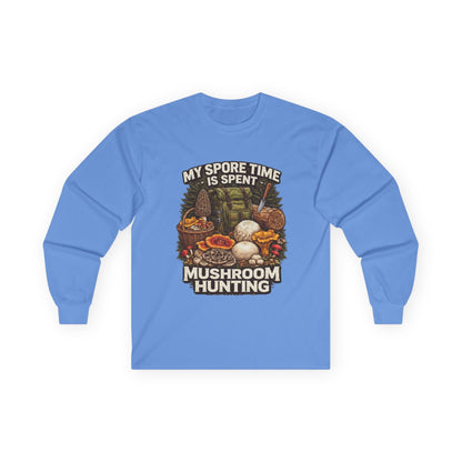 Mushroom Hunting Long Sleeve Tee — "My Spore Time Is Spent" For Foragers & Nature Lovers