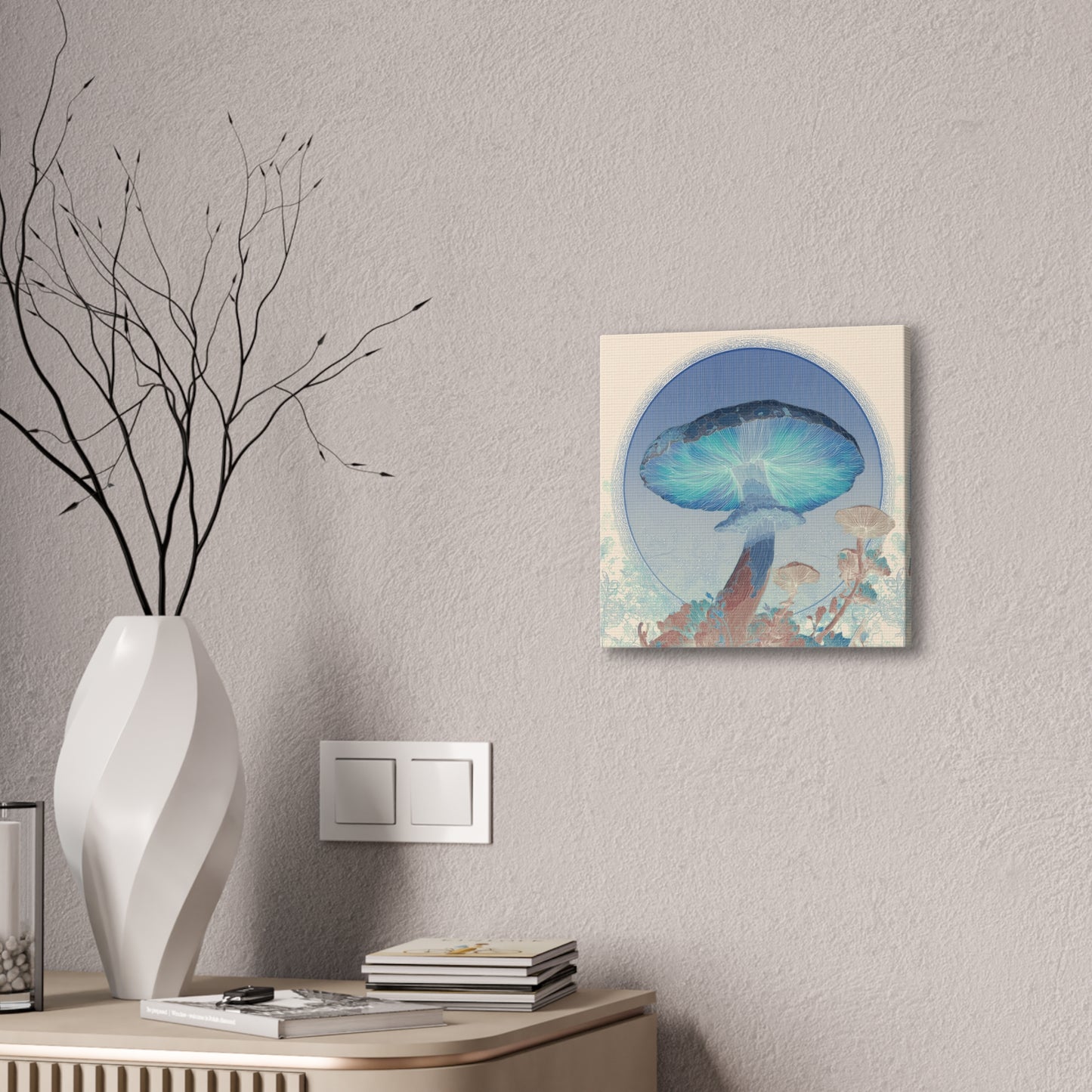 Surreal Shroom Light -Mushroom Canvas Art, Stretched Wall Decor, Bohemian Home Decor, Psychedelic Wall Art, Nature-Inspired Art