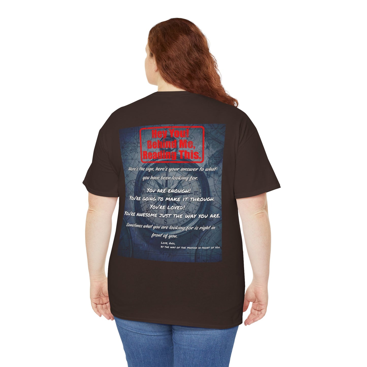 Hey You, The Answer. Motivational Back Print Tee — “Behind Me” Inspirational Graphic T‑Shirt