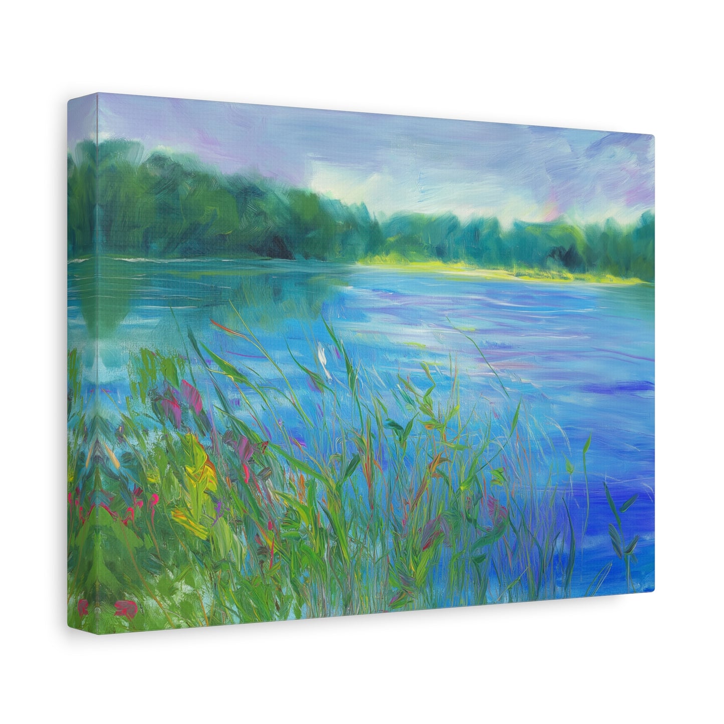 Lakeside Tranquility -- Serene Landscape Wall Art Canvas, Colorful Nature Decor,