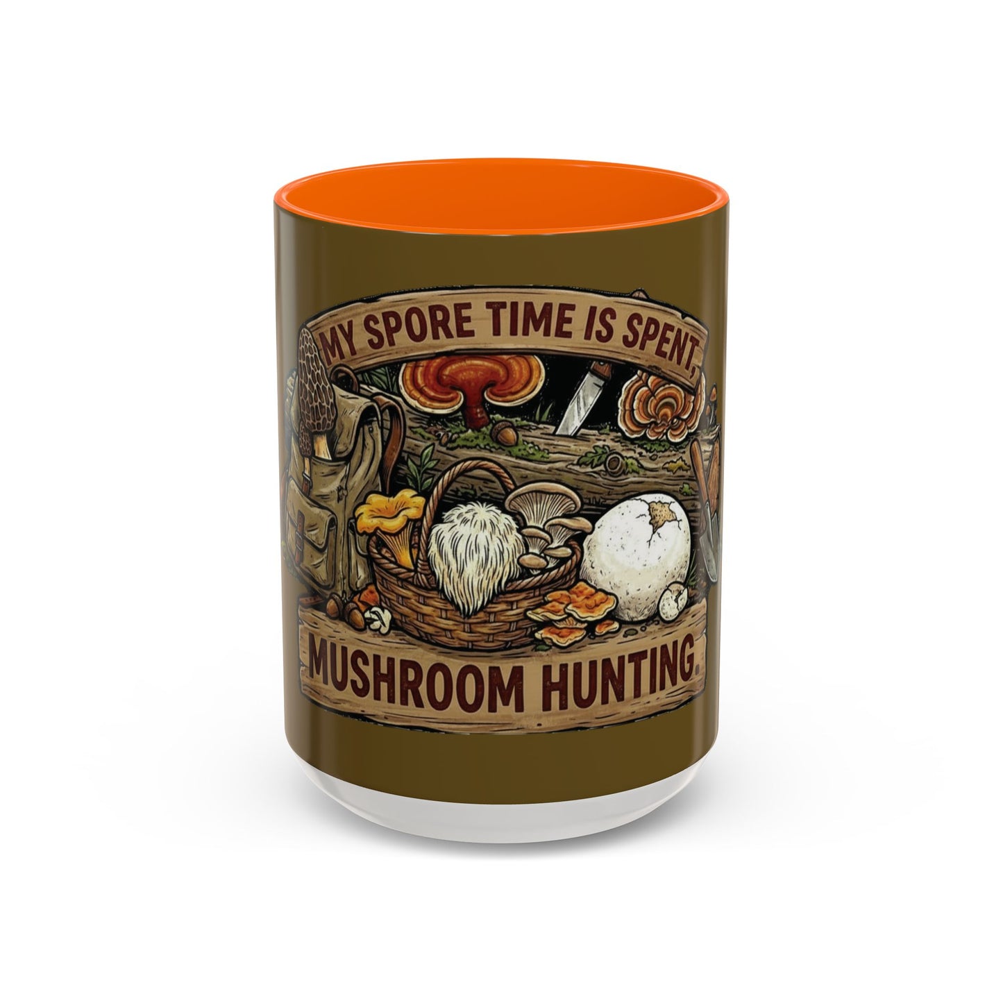 Mushroom Hunting Coffee Mug – "My Spore Time Is Spent" Rustic Forager Accent Mug