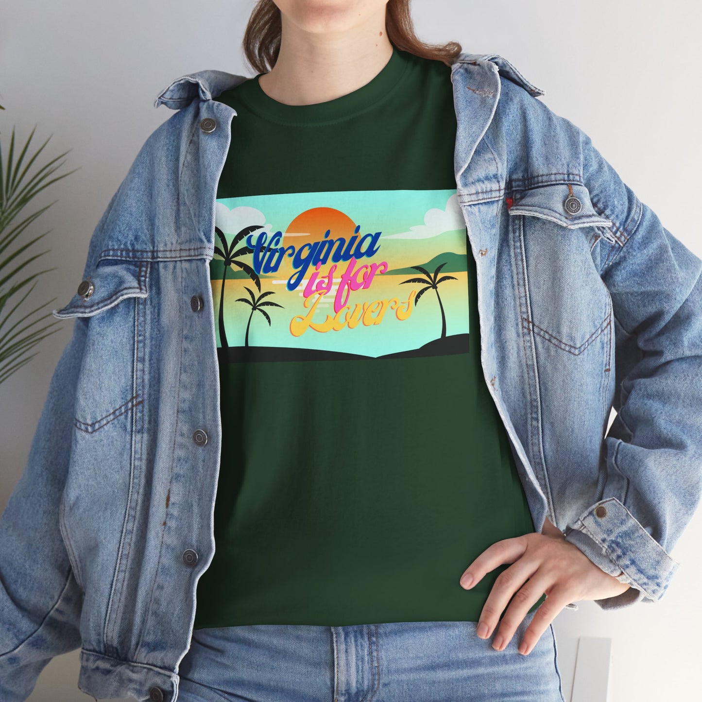 Virginia is for Lovers Dark -Vintage Sunset Graphic Tee, Beach Lover Shirt, Summer Vibe Unisex Tee, Gift for Vacation, Tropical Aesthetic Cotton Top