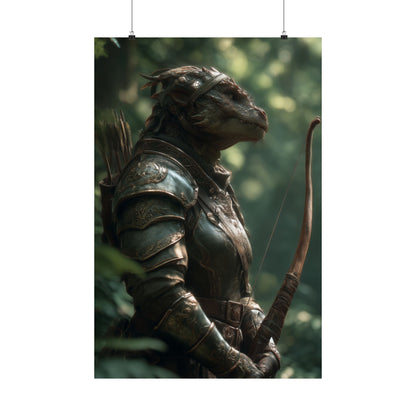 Fantasy Dragon Born Ranger Satin Paper Poster — Armored Dragon Born Ranger Wall Art