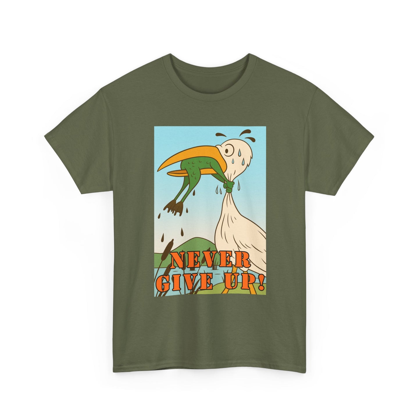 Never Give Up --Unisex Heavy Cotton Tee, Motivational T-Shirt, Supportive Apparel, Gift for Encouragement, Inspirational Wear