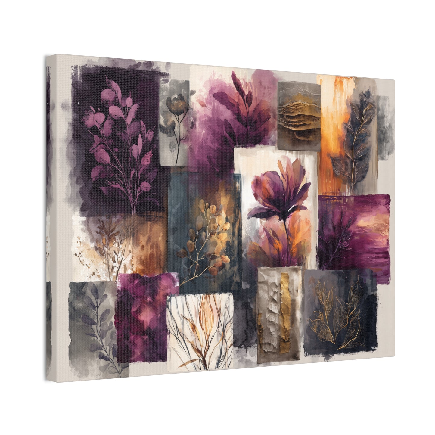 Golden Plum Series #3 Floral Canvas Wall Art, Abstract Flowers Print, Home Decor, Living Room Artwork, Purple and Gold Wall Decor