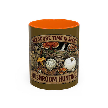 Mushroom Hunting Coffee Mug – "My Spore Time Is Spent" Rustic Forager Accent Mug