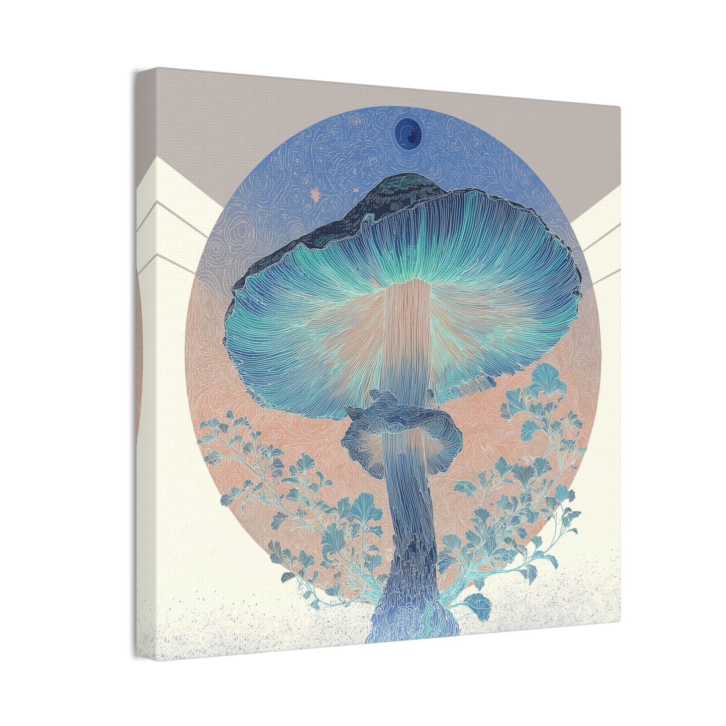 Moonlight Mushroom Inverse-Mushroom Canvas Art, Stretched Wall Decor, Bohemian Home Decor, Psychedelic Wall Art, Nature-Inspired Art