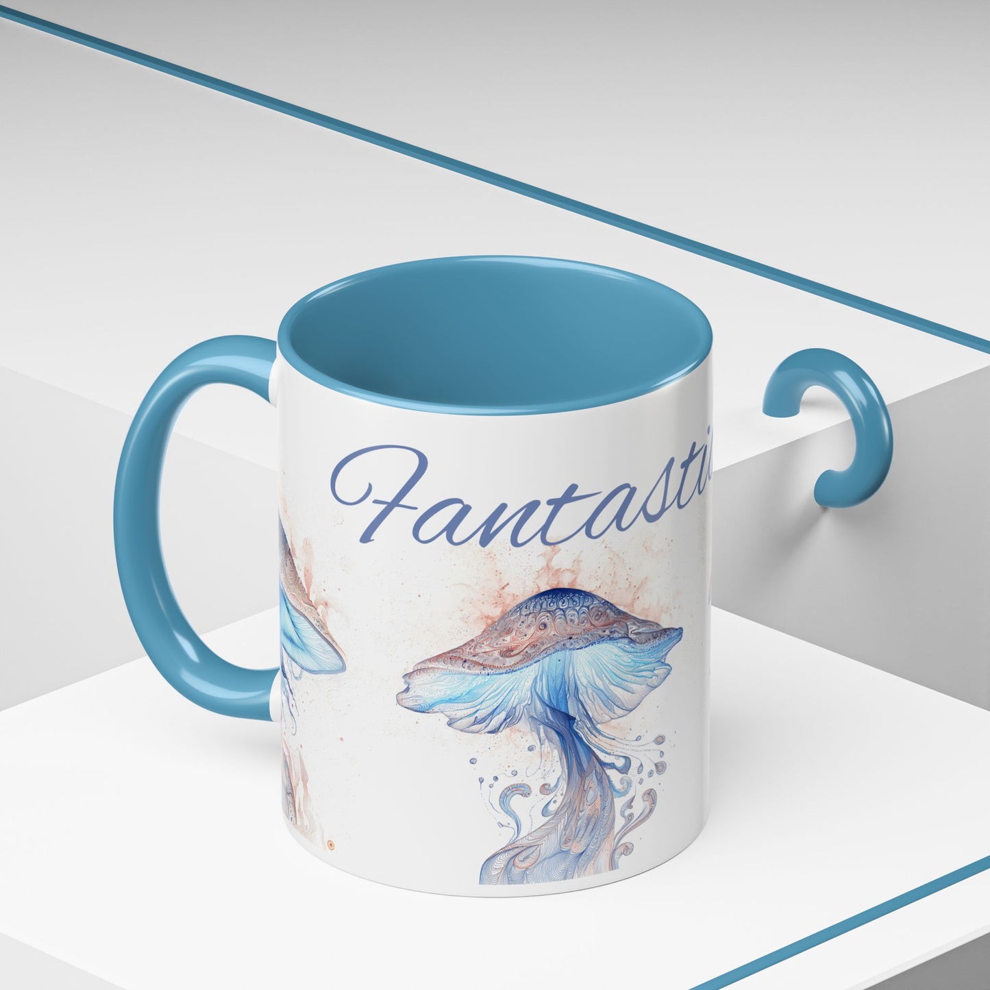 Fantastic Fungi Blue Accent Coffee Mug — Mushroom Art Tea Cup (11/15oz)