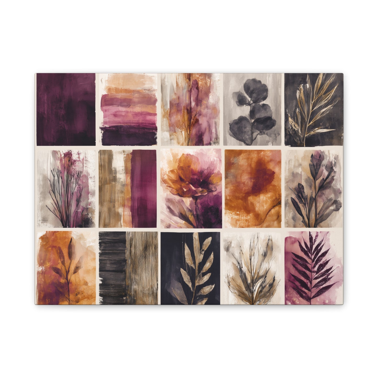 Golden Plum Series #4 Floral Canvas Wall Art, Abstract Flowers Print, Home Decor, Living Room Artwork, Purple and Gold Wall Decor