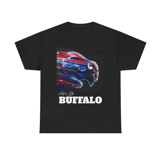 Lets Go Buffalo in Black Spirit Unisex Heavy Cotton Tee, Sports Fan Shirt, Game Day Apparel, Casual Wear, Gift for Football Lovers