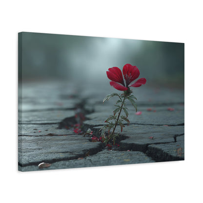 Resilient Bloom: Urban Concrete Nature, Defiant Red Flower Symbolism--1aceswild.myshopify.com