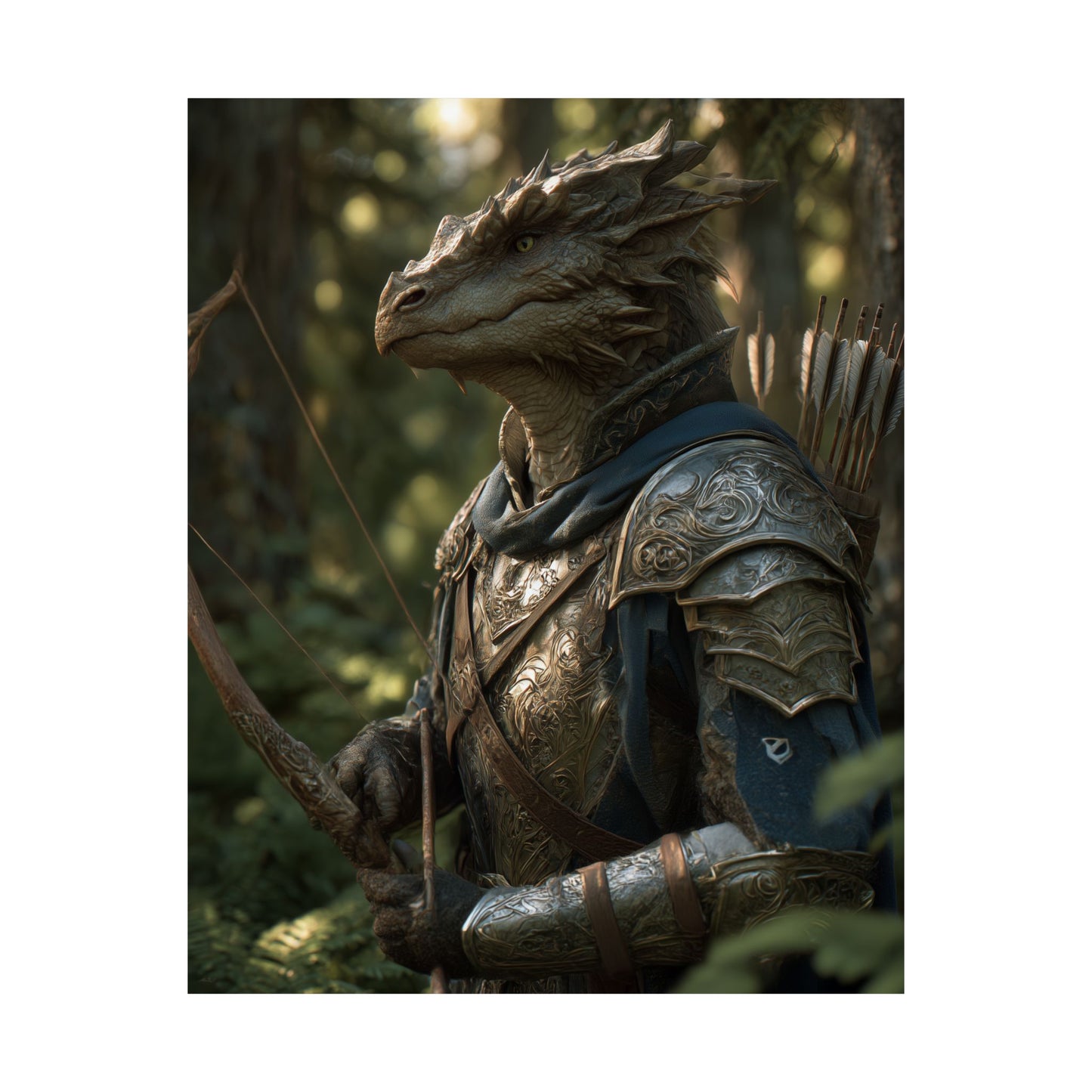 Fantasy Dragon Born Ranger Satin Paper Poster — Armored Dragon Born Ranger Wall Art