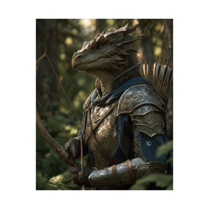Fantasy Dragon Born Ranger Satin Paper Poster — Armored Dragon Born Ranger Wall Art