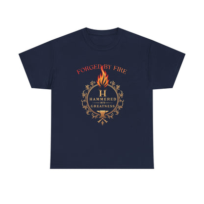Forged By Fire T‑Shirt — Flaming Torch Crest Graphic Tee