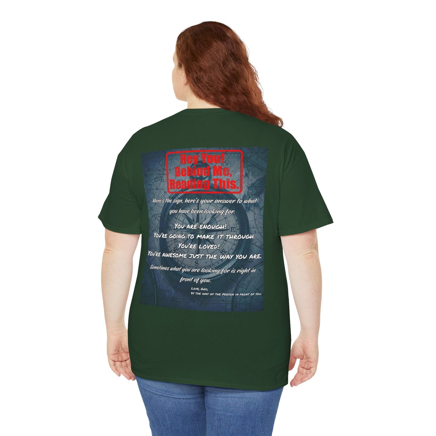Hey You, The Answer. Motivational Back Print Tee — “Behind Me” Inspirational Graphic T‑Shirt