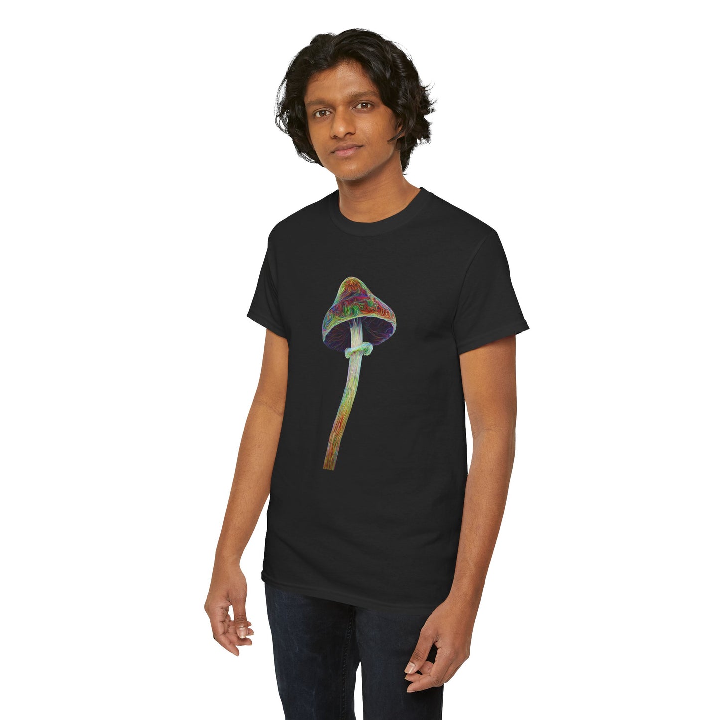 Colorful Psychedelic Mushroom2 - Tee, Unisex Heavy Cotton T-Shirt, Vibrant Graphic Shirt, Perfect for Festivals, Eco-friendly Gift, Casual Wear