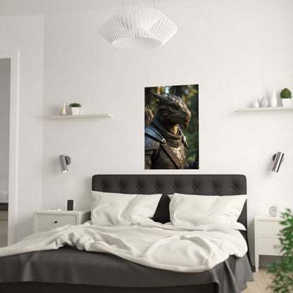 Fantasy Dragonborn Ranger Satin Paper Poster — Armored Dragonborn Ranger Wall Art