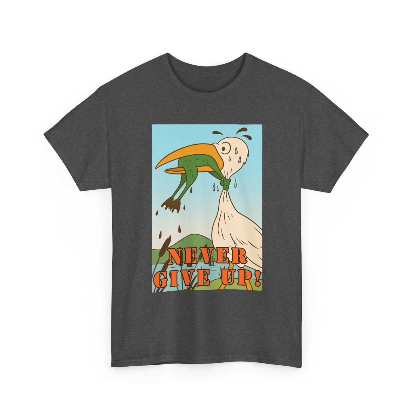 Never Give Up --Unisex Heavy Cotton Tee, Motivational T-Shirt, Supportive Apparel, Gift for Encouragement, Inspirational Wear