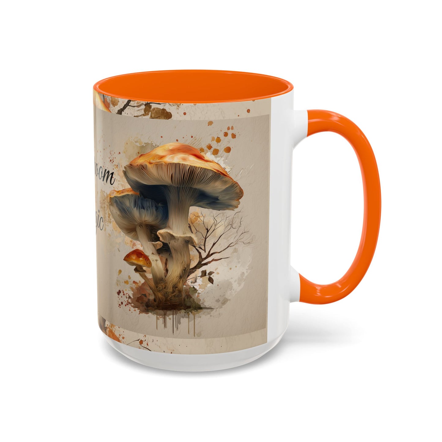 Mushroom Magic Accent Coffee Mug — 11/15oz Ceramic Cup with Woodland Fungi Design