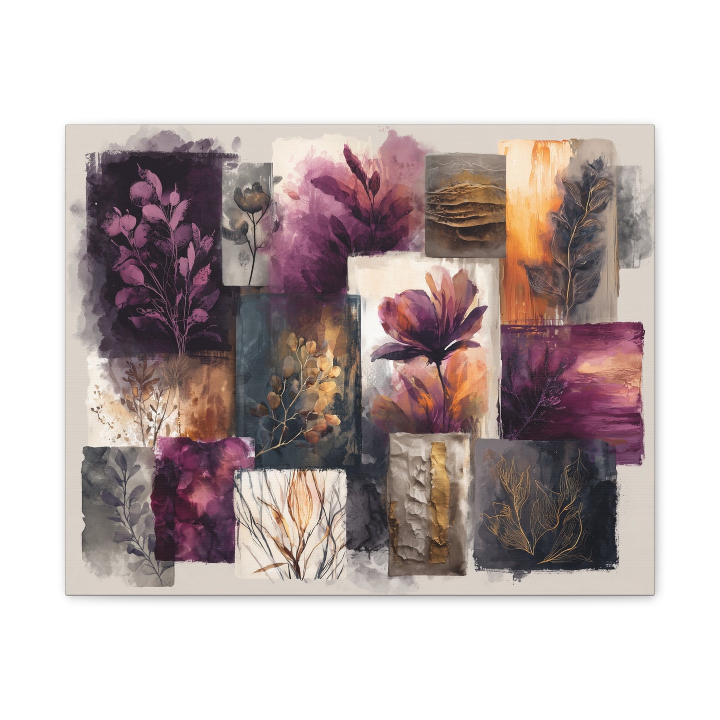 Golden Plum Series #3 Floral Canvas Wall Art, Abstract Flowers Print, Home Decor, Living Room Artwork, Purple and Gold Wall Decor